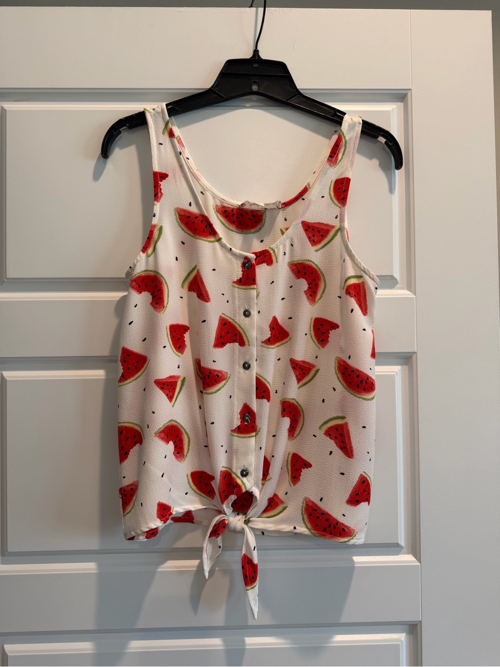 Pink Rose White Watermelon Print Tie-Front Camisole